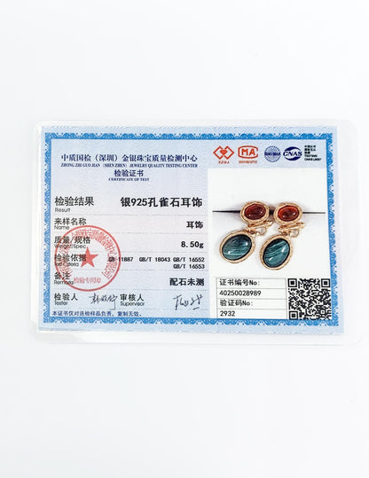 S925 Silver Malachite & Carnelian Earrings – Vintage Gold Elegance