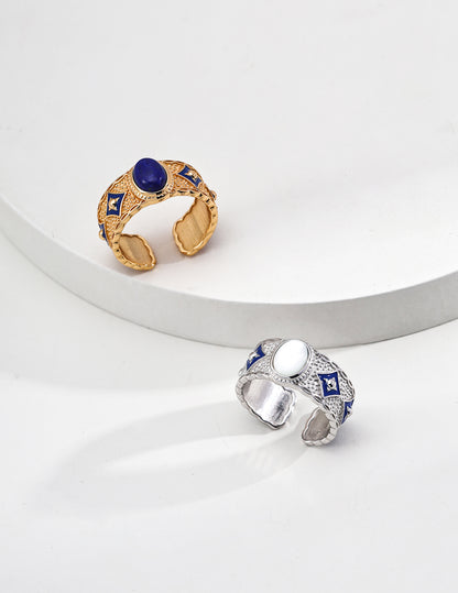 Starry Sky Ring｜S925 Silver Lapis Lazuli Mother-of-Pearl Ring