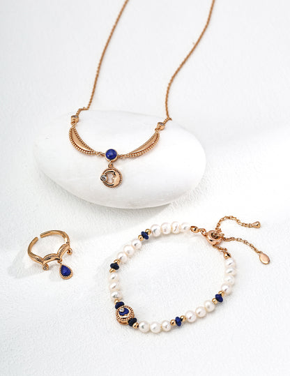 Galaxy Promise Set｜S925 Silver Pearl Lapis Lazuli Bracelet + Necklace