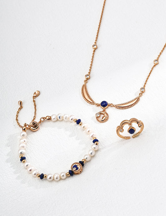Galaxy Promise Set｜S925 Silver Pearl Lapis Lazuli Bracelet + Necklace