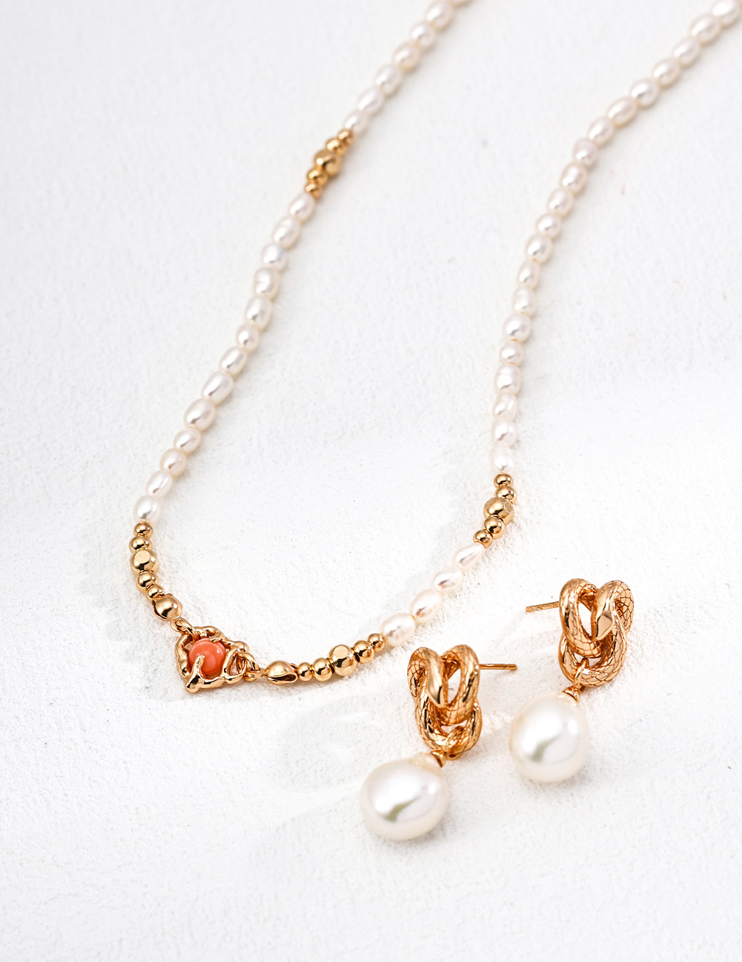 Snake Totem Earrings | S925 Silver Vintage Gold Natural Baroque Pearls