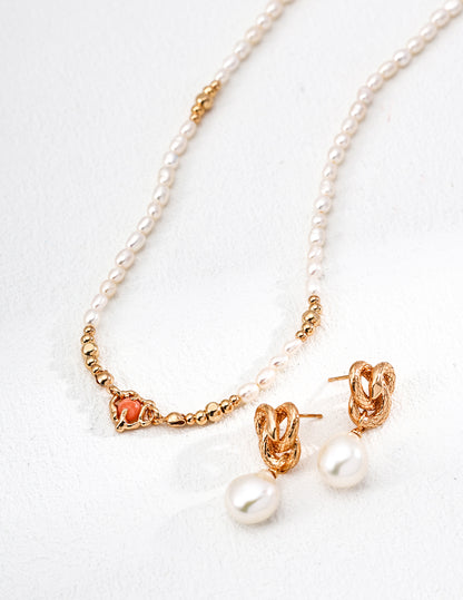 Snake Totem Earrings | S925 Silver Vintage Gold Natural Baroque Pearls