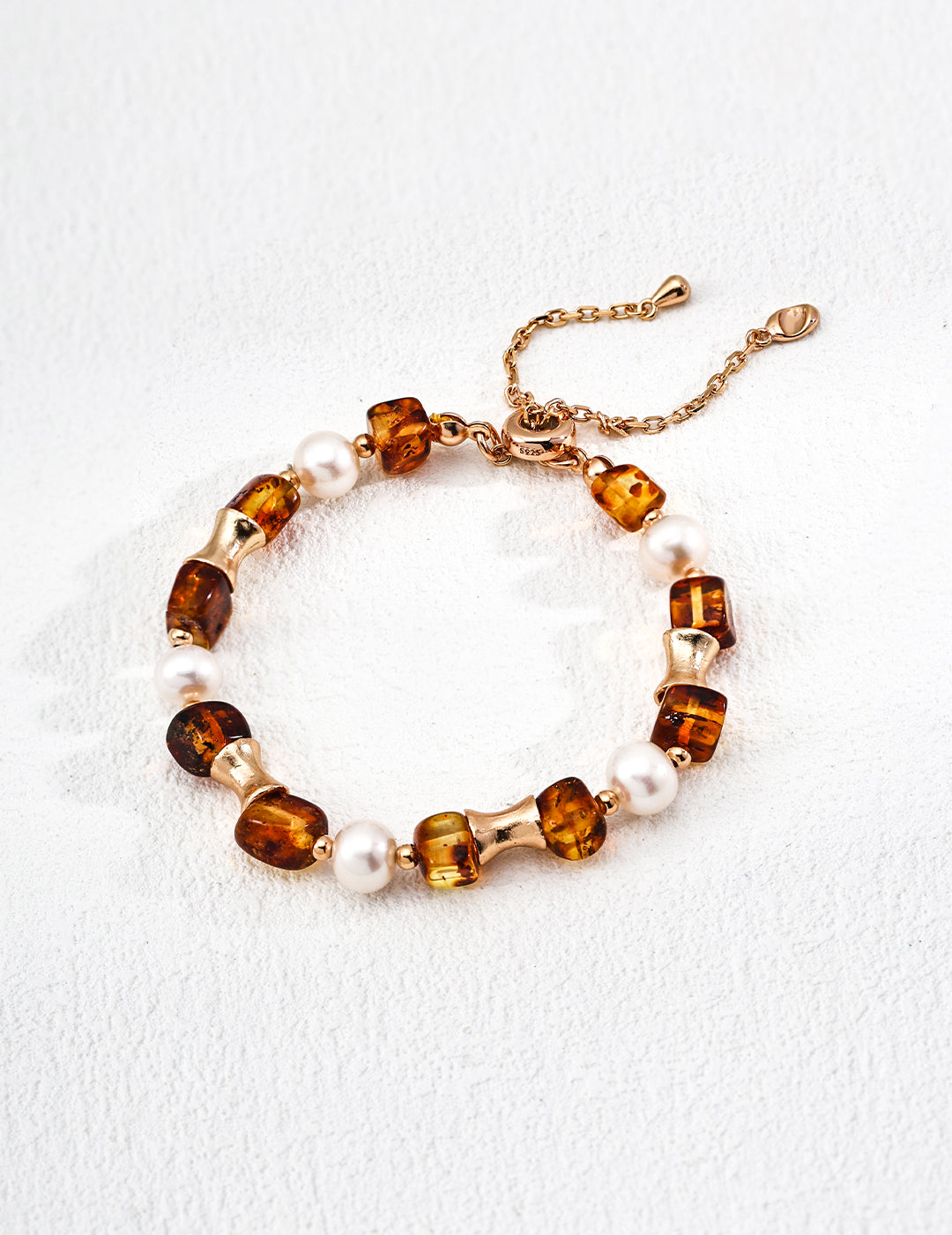 Time Whisper Bracelet | S925 Silver Vintage Gold Natural Pearl Flower Amber