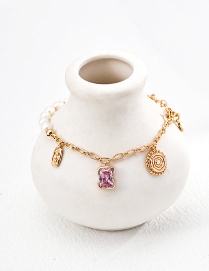 Stardust Story Bracelet | S925 Silver Vintage Gold Natural Pearl Zircon