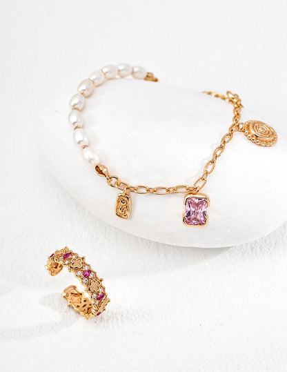Stardust Story Bracelet | S925 Silver Vintage Gold Natural Pearl Zircon