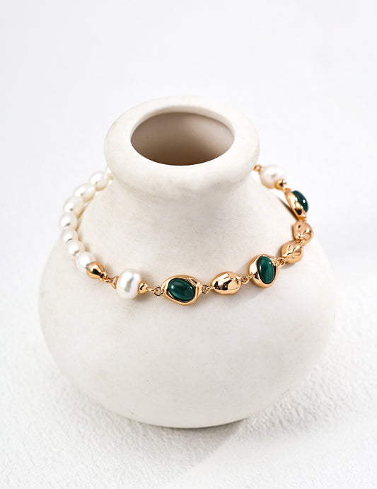 Stardust Poetry Bracelet | S925 Vintage Gold Natural Pearl Malachite