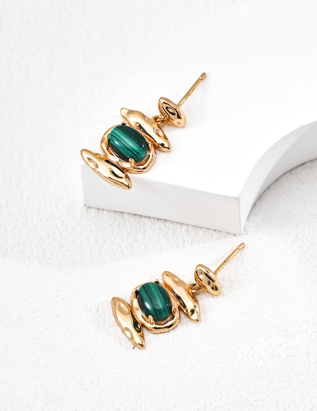 【Designer Style】Secret Feather Earrings | S925 Silver Vintage Gold Natural Malachite