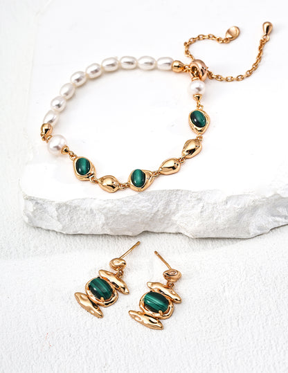 【Designer Style】Secret Feather Earrings | S925 Silver Vintage Gold Natural Malachite