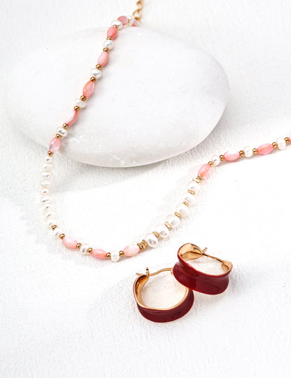 Star Mist Rose Necklace | S925 Vintage Gold Natural Pearl Rouge Shell