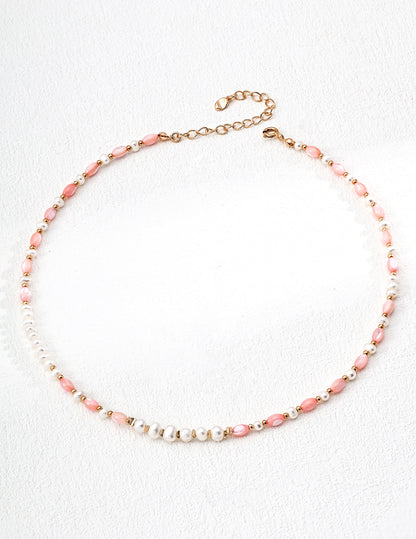 Star Mist Rose Necklace | S925 Vintage Gold Natural Pearl Rouge Shell