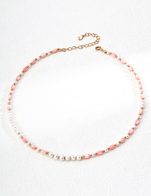 Star Mist Rose Necklace | S925 Vintage Gold Natural Pearl Rouge Shell