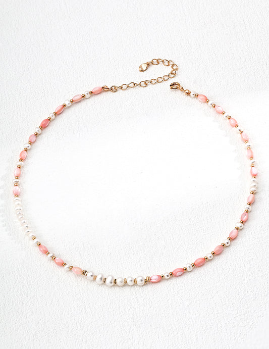 Star Mist Rose Necklace | S925 Vintage Gold Natural Pearl Rouge Shell