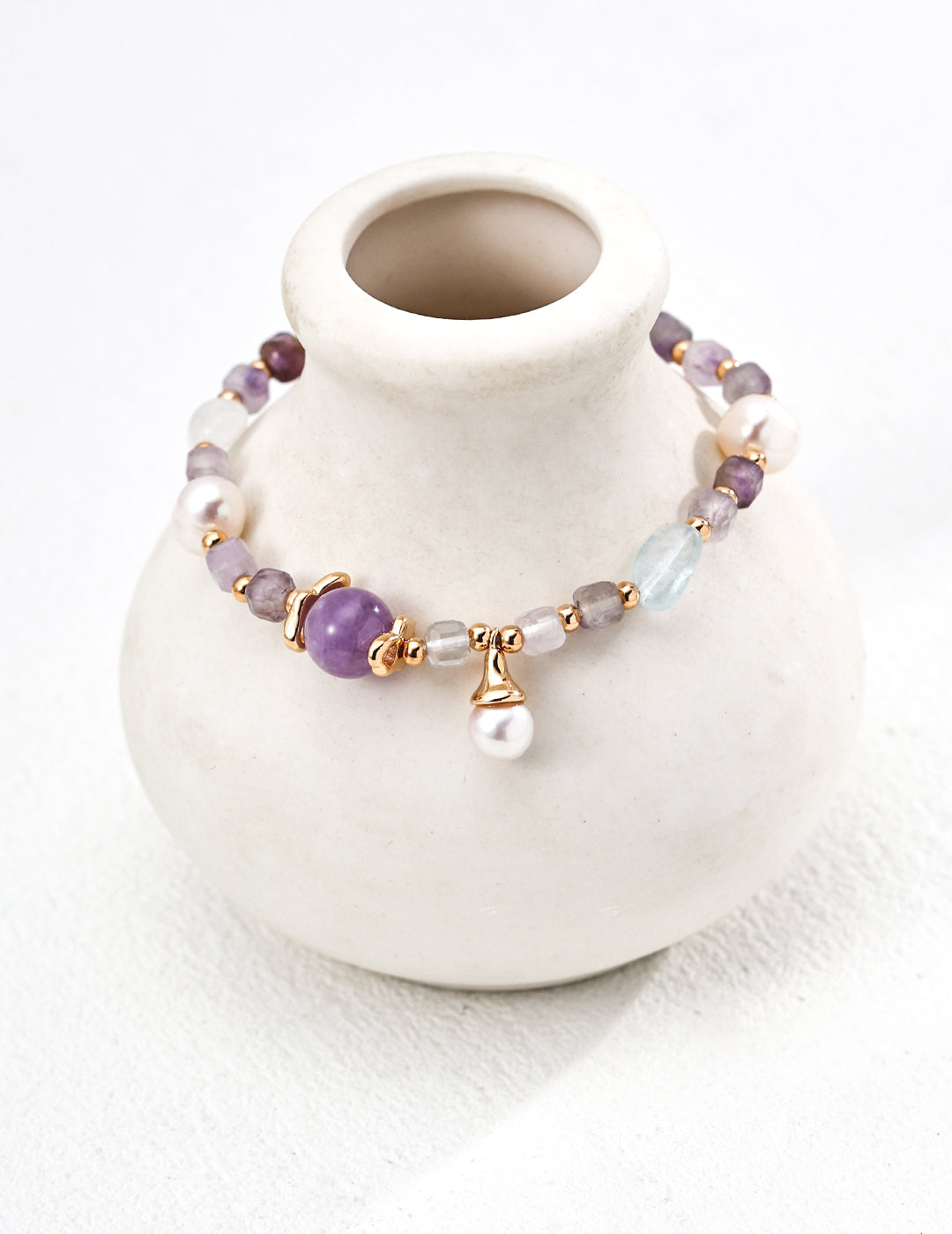 Ocean Whisper Bracelet | S925 Silver, Natural Pearl, Amethyst, Ice-clear Aquamarine