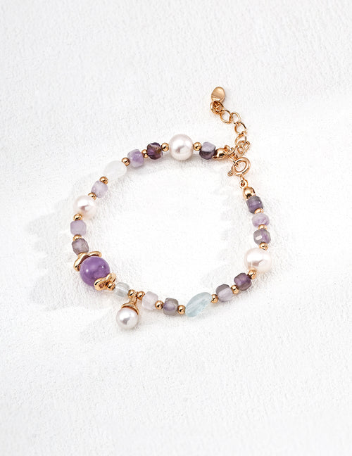 Ocean Whisper Bracelet | S925 Silver, Natural Pearl, Amethyst, Ice-clear Aquamarine
