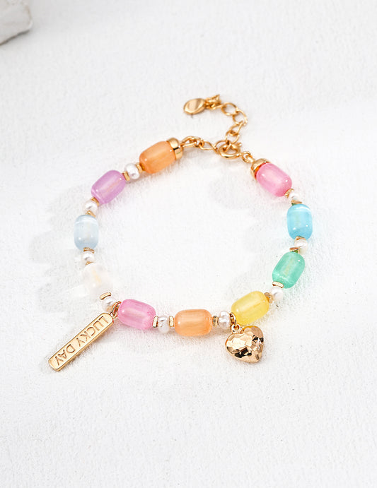 Dream Garden Bracelet | S925 Silver Colorful Cat's Eye Barrel Bead Natural Pearl