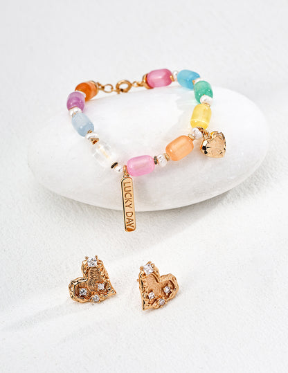 Dream Garden Bracelet | S925 Silver Colorful Cat's Eye Barrel Bead Natural Pearl