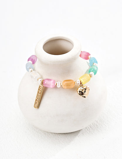 Dream Garden Bracelet | S925 Silver Colorful Cat's Eye Barrel Bead Natural Pearl