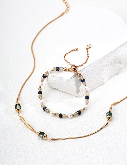 Tears of the Stars Bracelet｜S925 Vintage Gold Gray Moonlight Lapis Lazuli Pearl