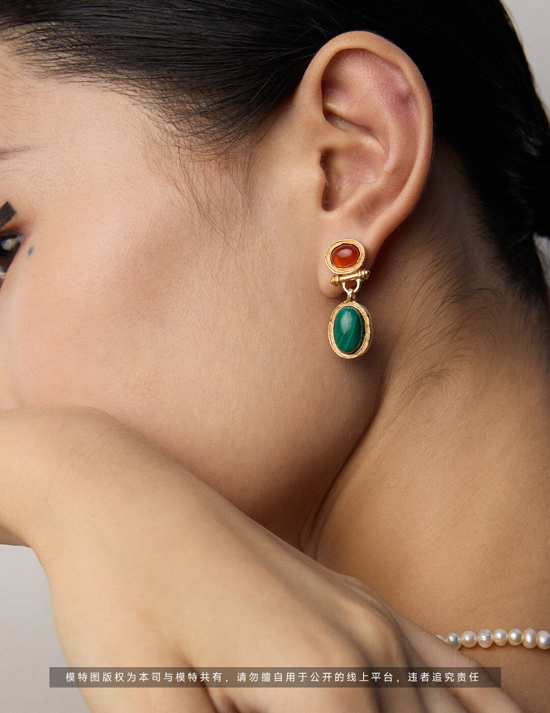 S925 Silver Malachite & Carnelian Earrings – Vintage Gold Elegance
