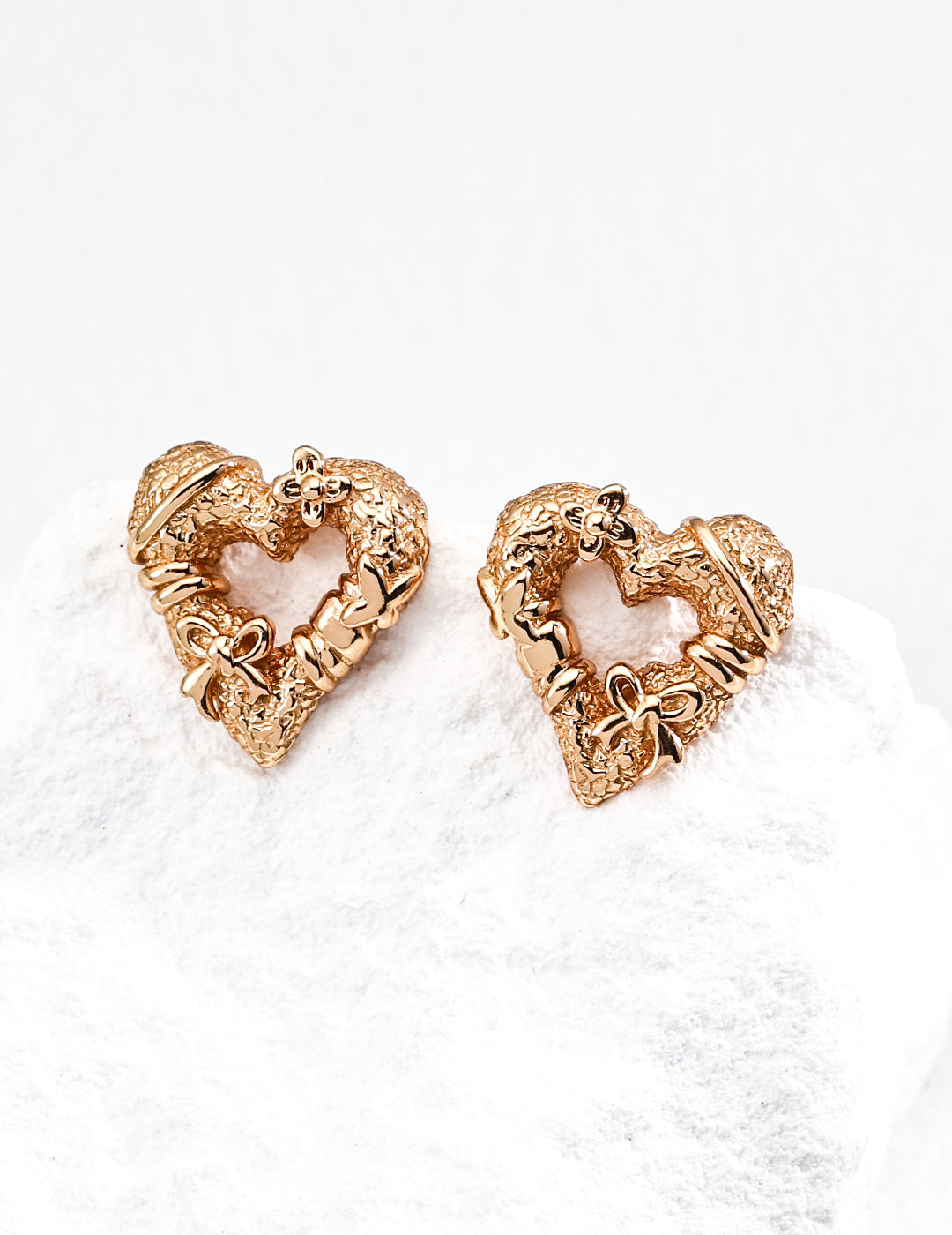 Star Heart Earrings｜S925 Vintage Gold Heart Earrings