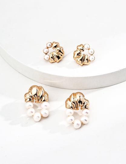 Starry Sky Whispering Set｜S925 Vintage Gold Pearl Necklace + Earrings