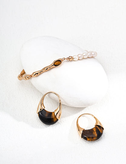 Star Sand Eye Earrings｜S925 Vintage Gold Tiger Eye Stone