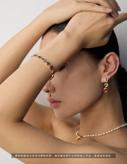 S925 Silver Galaxy Dance Jewelry Set – Vintage Gold Bracelet & Earrings