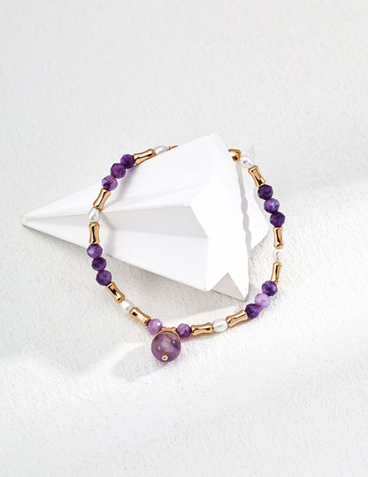 Starry Aurora Bracelet｜S925 Vintage Gold Pearl Amethyst