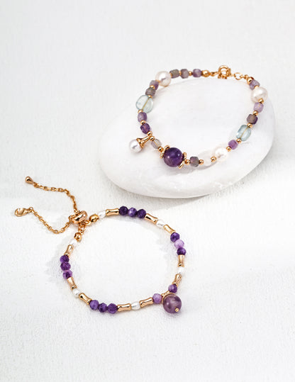 Starry Aurora Bracelet｜S925 Vintage Gold Pearl Amethyst