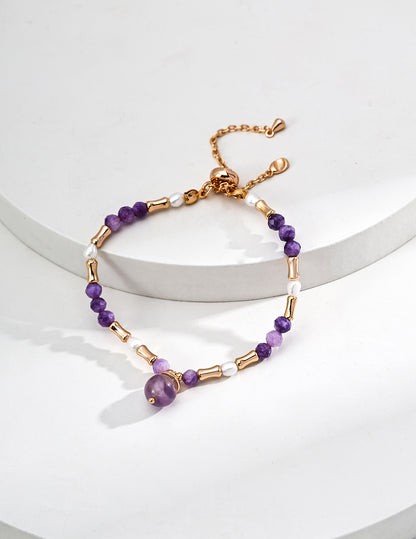 Starry Aurora Bracelet｜S925 Vintage Gold Pearl Amethyst