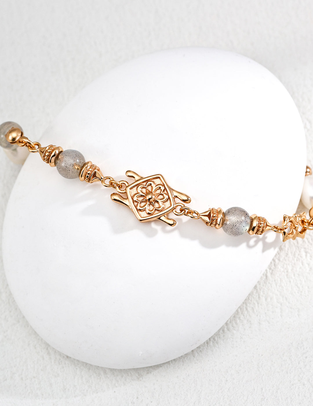 Star and Moon Bracelet｜S925 Vintage Gold Pearl Moonstone