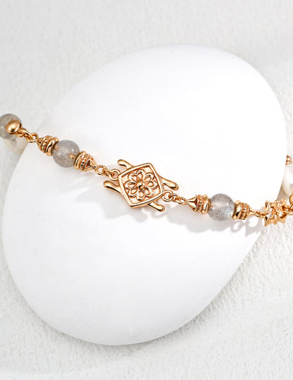 Star and Moon Bracelet｜S925 Vintage Gold Pearl Moonstone