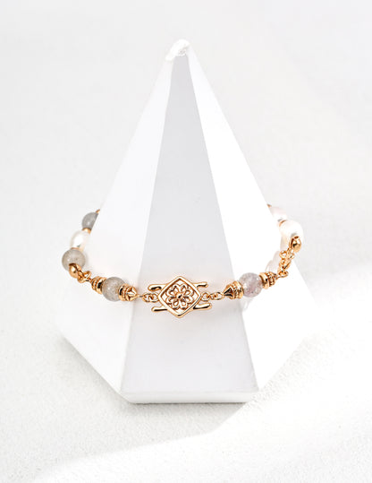 Star and Moon Bracelet｜S925 Vintage Gold Pearl Moonstone