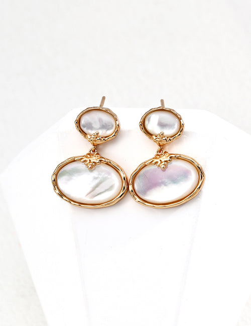 Cosmic Shell Earrings｜S925 Silver Vintage Mother of Pearl in Vintage Gold & White Gold