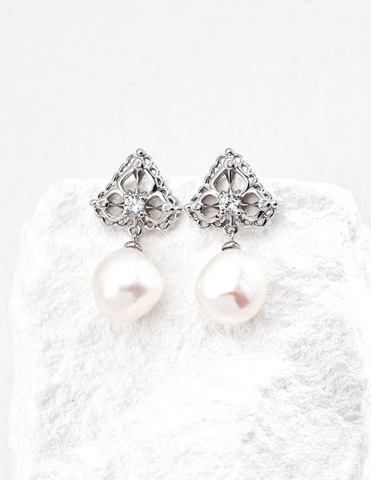 Celestial Radiance Earrings｜S925 Silver  Pearl Zirconia in Vintage Gold & Platinum