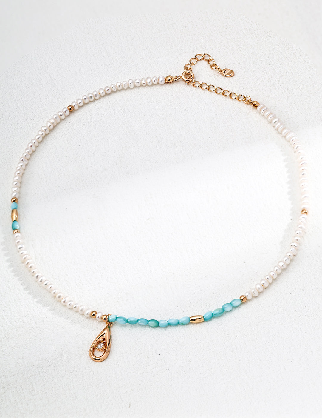 Cosmic Glow Necklace｜S925 Silver  Pearl Blue Mother of Pearl & Zirconia in Vintage Gold