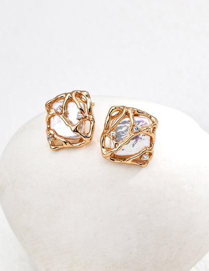 Elegant Pearl & Zircon Earrings