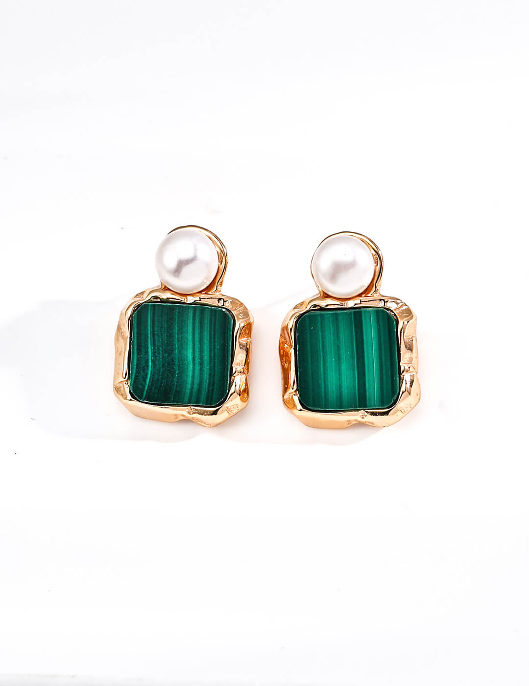 Elegant S925 Silver Pearl and Malachite Earrings
