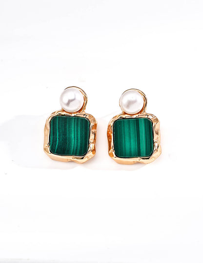 Elegant S925 Silver Pearl and Malachite Earrings