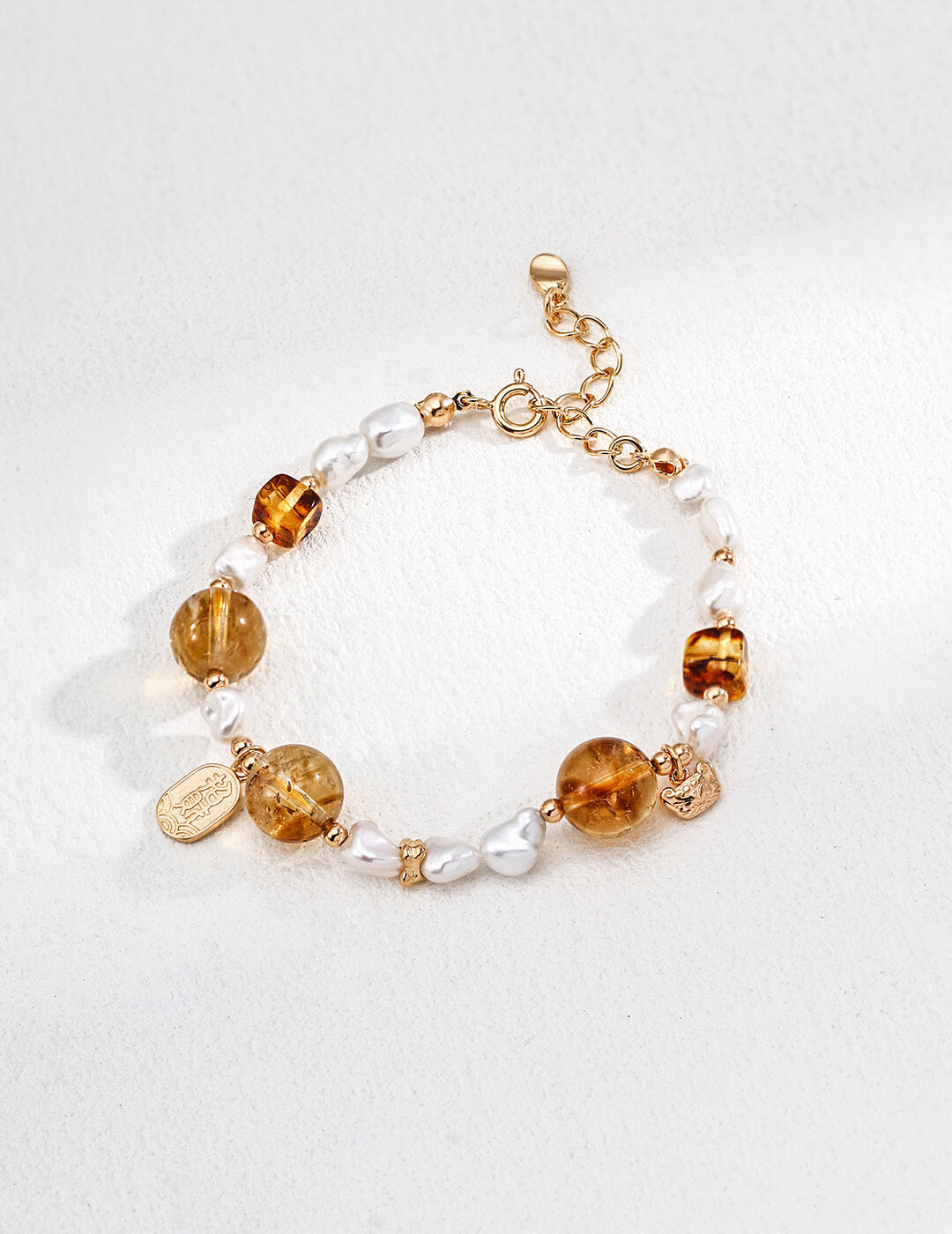 S925 Pearl & Citrine Bracelet – Vintage Gold Vermeil Talisman