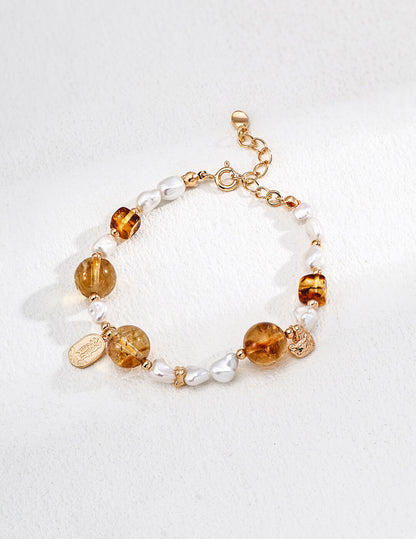 S925 Pearl & Citrine Bracelet – Vintage Gold Vermeil Talisman