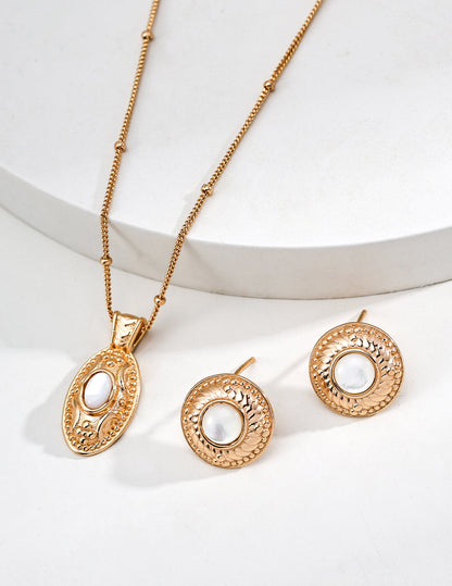 S925 Silver Mother of Pearl Earrings – Vintage Gold Lunar Glow