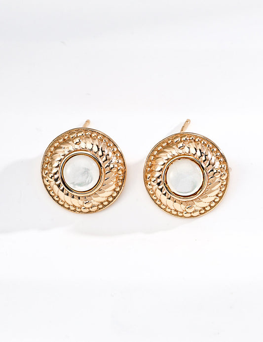 S925 Silver Mother of Pearl Earrings – Vintage Gold Lunar Glow