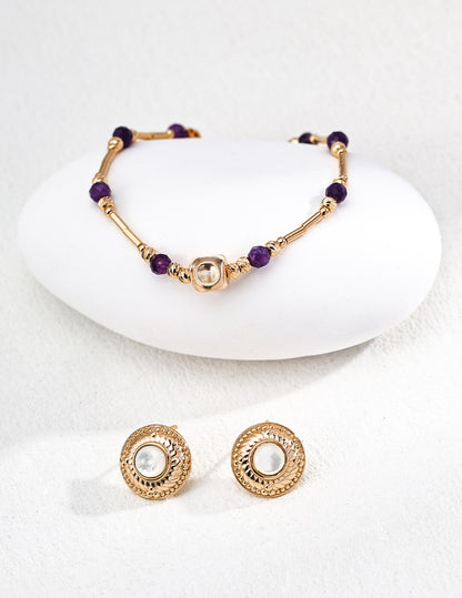 S925 Silver Mother of Pearl Earrings – Vintage Gold Lunar Glow