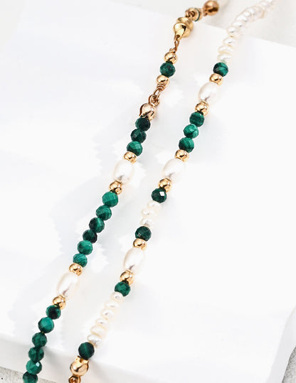 S925 Silver Pearl & Malachite Necklace – 18KT Yellow Gold Vermeil Elegance