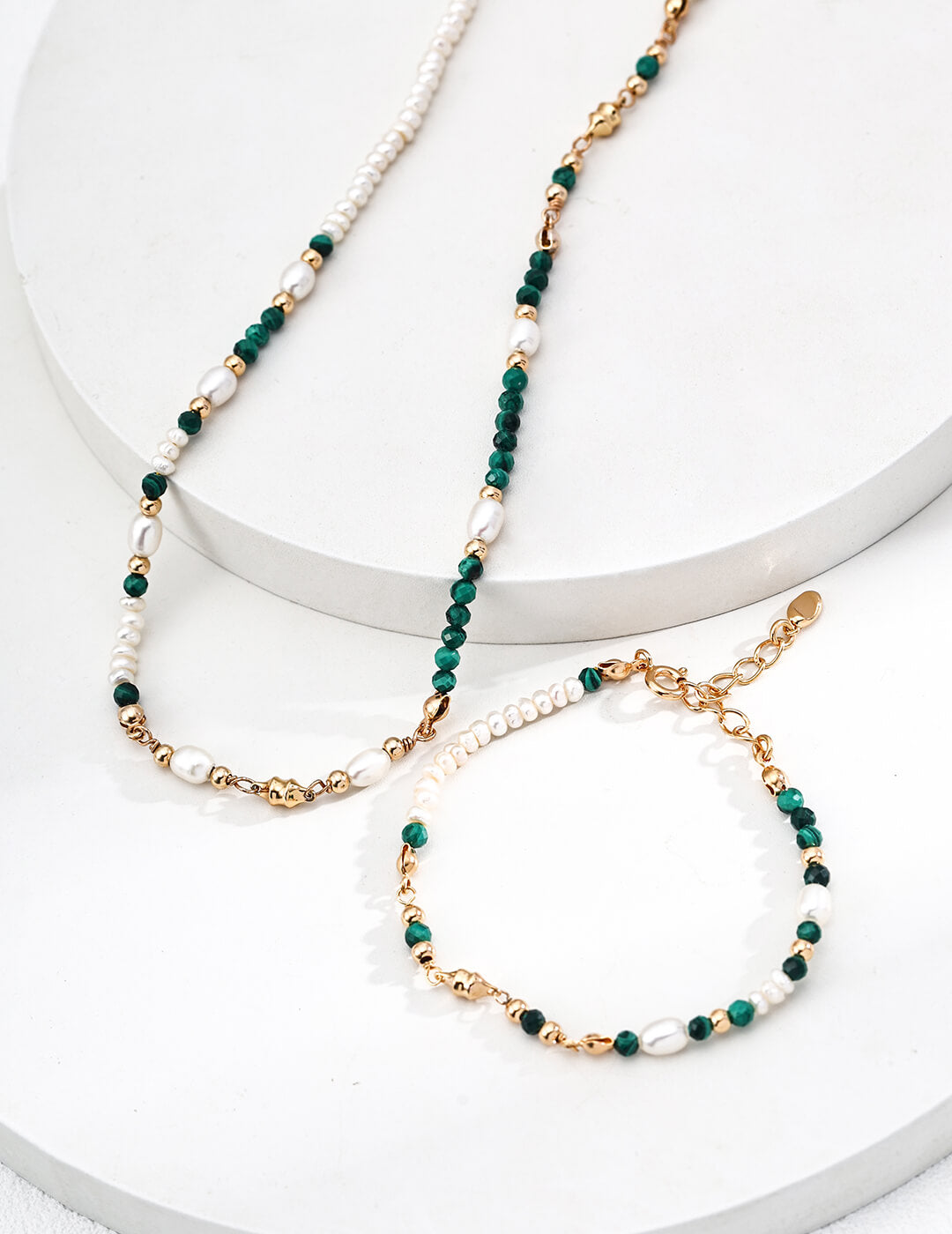 S925 Silver Pearl & Malachite Necklace – 18KT Yellow Gold Vermeil Elegance