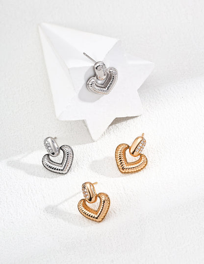 S925 Silver Heart Zircon Earrings – Vintage Gold & Platinum Shine
