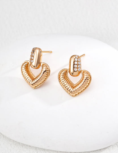 S925 Silver Heart Zircon Earrings – Vintage Gold & Platinum Shine