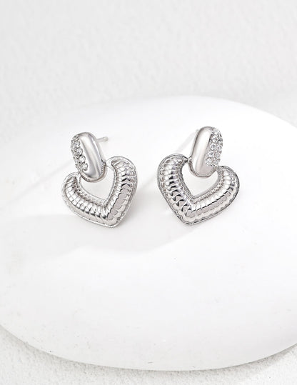 S925 Silver Heart Zircon Earrings – Vintage Gold & Platinum Shine