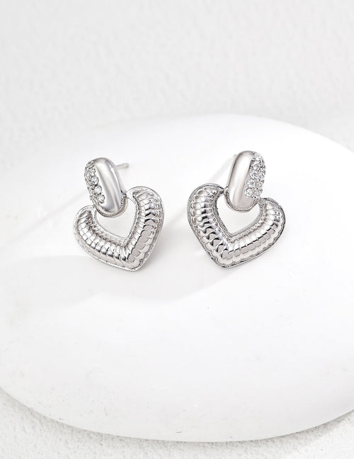 S925 Silver Heart Zircon Earrings – Vintage Gold & Platinum Shine